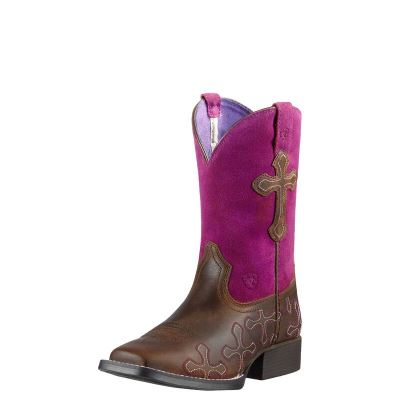 Ariat Western: Crossroads Botas Western Niños - Marrones / Rosas (TGEJW4971)